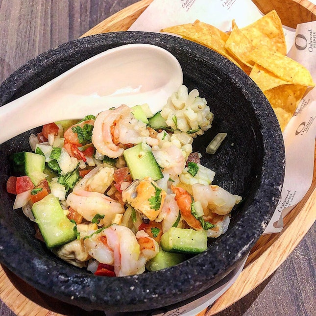 Seafood Ceviche With Tortilla Chips ($16).