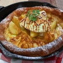 Dutch baby pancake — I love, because it reminds me of a very large Yorkshire pudding...yaas — with caramelised apple, vanilla ice cream, toasted almond and caramel sauce.