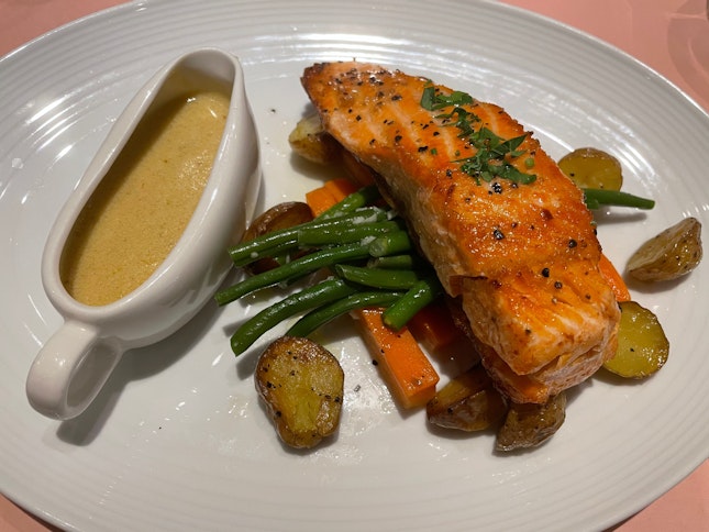 Grilled Salmon and Roasted Potatoes ($29++)
