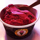 Red velvet ice cream with butter fingers.